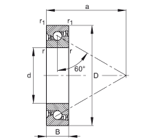 推力角接觸球軸承 7602030-2RS-TVP, 單向，接觸角 a = 60°，限制公差，兩側唇密封