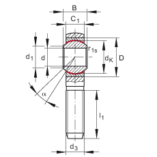 桿端軸承 GAKSL30-PS, 根據(jù) DIN ISO 12 240-4 標(biāo)準(zhǔn)，特種鋼材料，帶左旋外螺紋，免維護(hù)