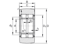 支撐型滾輪 NNTR50X130X65-2ZL, 滿裝滾子，軸向引導，兩側唇密封