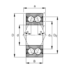 角接觸球軸承 3805-B-2Z-TVH, 雙列，雙側(cè)間隙密封，接觸角 α = 25°