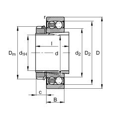 自調(diào)心球軸承 2210-K-2RS-TVH-C3 + H310, 根據(jù) DIN 630 和 DIN 5415 標(biāo)準(zhǔn)的主要尺寸, 帶錐孔和緊定套，兩側(cè)唇密封