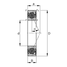 主軸軸承 HCB7207-E-2RSD-T-P4S, 調節，成對或單元安裝，接觸角 α = 25°，陶瓷球，兩側唇密封，非接觸，限制公差