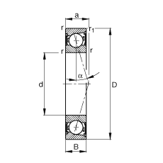 主軸軸承 B7003-C-2RSD-T-P4S, 調節，成對安裝，接觸角 α = 15°，兩側唇密封，非接觸，加嚴公差