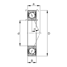 主軸軸承 B7212-E-2RSD-T-P4S, 調節，成對安裝，接觸角 α = 25°，兩側唇密封，非接觸，限制公差