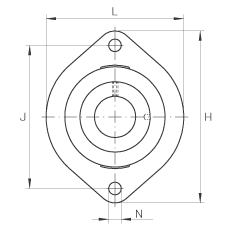 軸承座單元 FLCTEY12, 帶兩個(gè)螺栓孔的法蘭的軸承座單元，鑄鐵， 內(nèi)圈帶平頭螺釘， P 型密封，無再潤(rùn)滑結(jié)構(gòu)