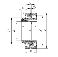 調心滾子軸承 22264-K-MB + H3164, 根據 DIN 635-2 標準的主要尺寸, 帶錐孔和緊定套